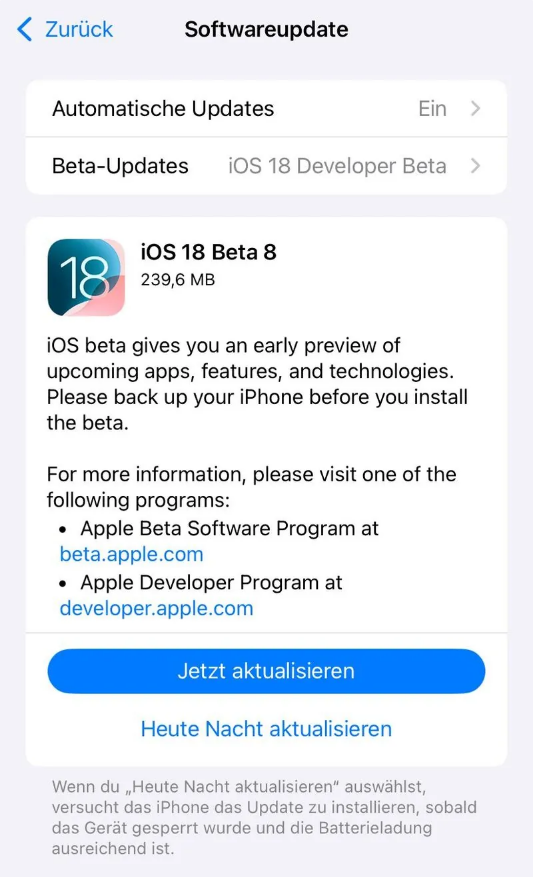 绿园苹果手机维修分享苹果 iOS / iPadOS 18 开发者预览版 Beta 8 发布 